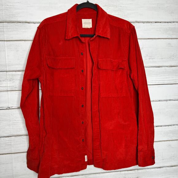 American Eagle Red Corduroy Snap Front Shacket Size Medium - Picture 8 of 9